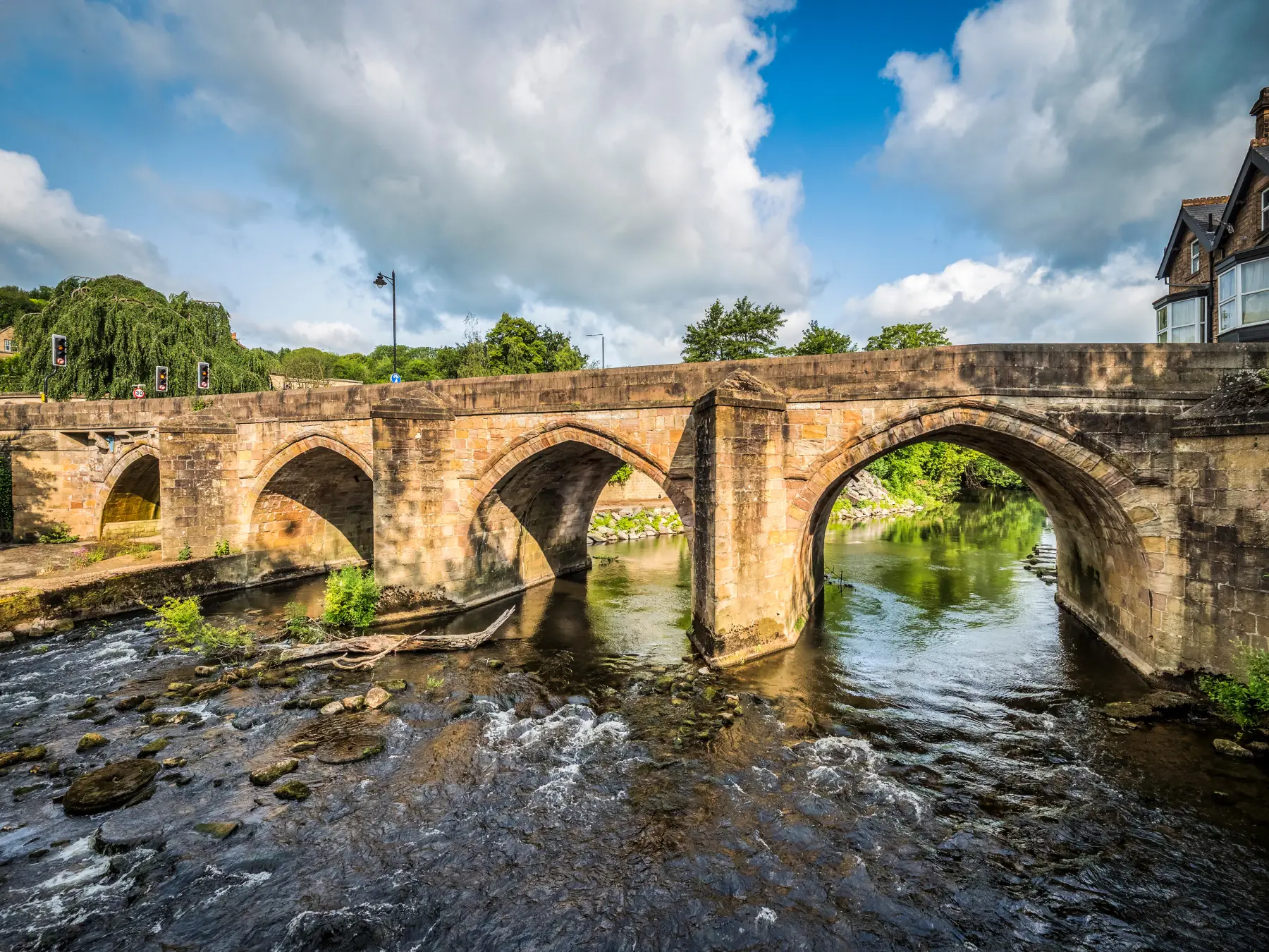 Matlock Bridge, a 19th Century road bridge crossing the River Derwent in Matlock, Derbyshire.